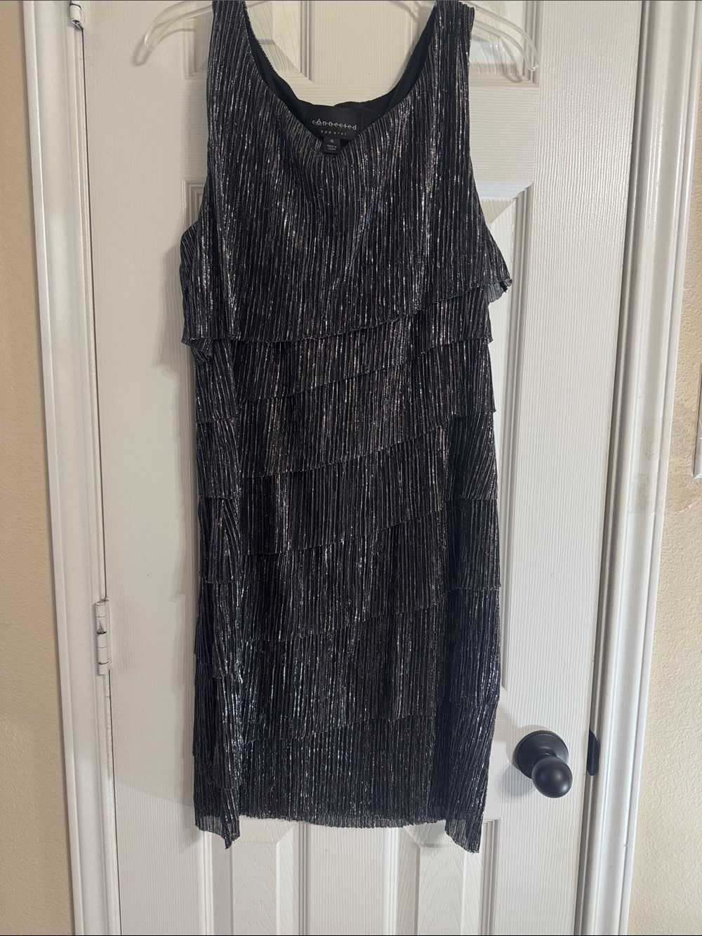 connected apparel Black Metallic Tiered Sleeveless Dress